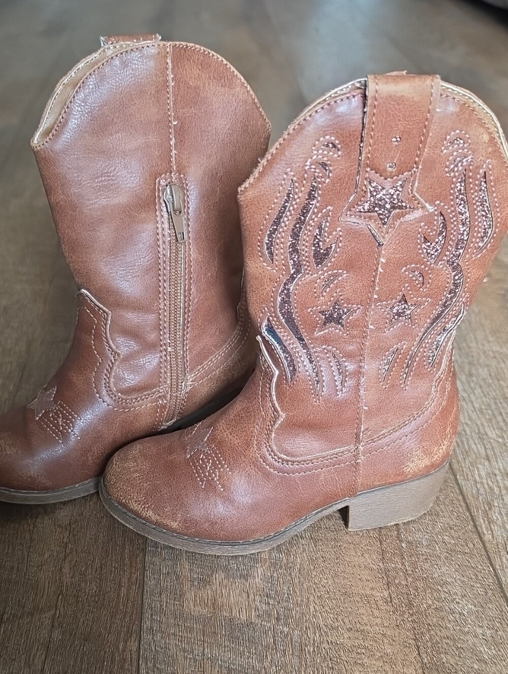 Kids Brown Western Cowboy Boots with Star Stitching